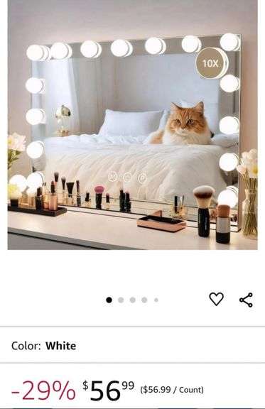 New Vanity Mirror with Lights 22" x 18" Large Makeup Mirror Hollywood Mirror with 15 Dimmable LED Bulbs 3 Color Modes 10X Magnification & USB Charging Port Mirror for Wall-Mounted or Tabletop