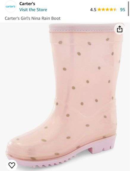 New Carter's Girl's Nina Rain Boot Size 6