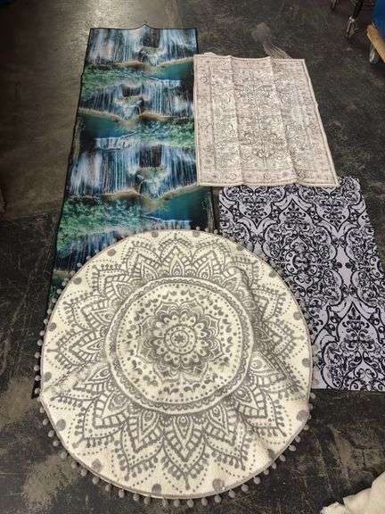 Lot of 4 decorative rugs, a variety of shapes sizes and styles ...