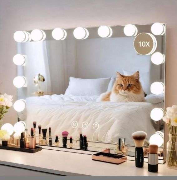 New Vanity Mirror with Lights 22" x 18" Large Makeup Mirror Hollywood Mirror with 15 Dimmable LED Bulbs 3 Color Modes 10X Magnification & USB Charging Port Mirror for Wall-Mounted or Tabletop