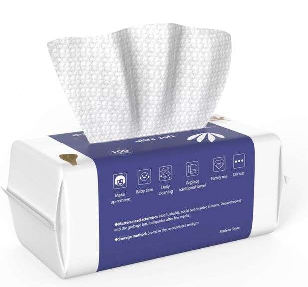New (lot of 2) Ourmed Life Face Towels, 100 Count Disposable Biodegradable Facial Wash Cloth for Sensitive Skin, Lint- free Facial Tissue for Cleansing, Skincare and Makeup Remover, Dry Wipes