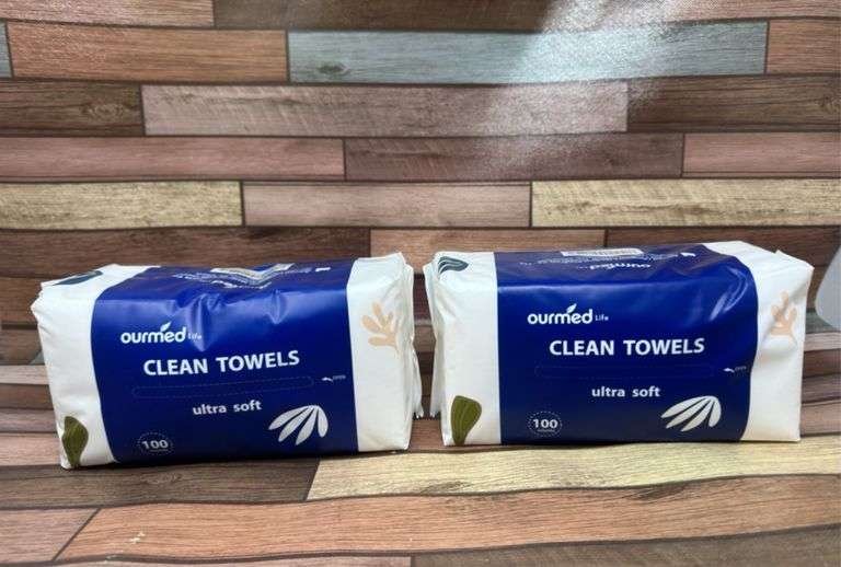 New (lot of 2) Ourmed Life Face Towels, 100 Count Disposable Biodegradable Facial Wash Cloth for Sensitive Skin, Lint- free Facial Tissue for Cleansing, Skincare and Makeup Remover, Dry Wipes
