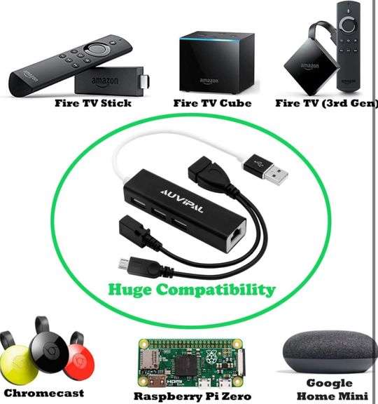 Fire Stick Tv Cable Matters Adaptador Micro USB A Ethernet De Hasta 480 Mbps Para Transmisiones De Sticks Incluyendo Chromecast, Google Home Mini Y Más, No Compatible Con Dispositivos Roku Y Cable