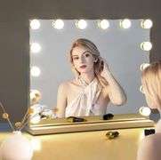 New Vanity Mirror with Lights 22" x 18" Large Makeup Mirror Hollywood Mirror with 15 Dimmable LED Bulbs 3 Color Modes 10X Magnification & USB Charging Port Mirror for Wall-Mounted or Tabletop