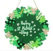 2 PCs St Patricks Day Decorations, Green Shamrock Hanging Welcome Sign St Patricks Day Door Decor for The Home, Glitter Pediment Plaque Lucky Festive St Patricks Day Wreaths for Front Door Front Porch Wall, Size 12 Inch, New Open Box