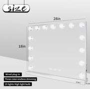 New Vanity Mirror with Lights 22" x 18" Large Makeup Mirror Hollywood Mirror with 15 Dimmable LED Bulbs 3 Color Modes 10X Magnification & USB Charging Port Mirror for Wall-Mounted or Tabletop
