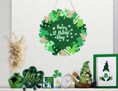 2 PCs St Patricks Day Decorations, Green Shamrock Hanging Welcome Sign St Patricks Day Door Decor for The Home, Glitter Pediment Plaque Lucky Festive St Patricks Day Wreaths for Front Door Front Porch Wall, Size 12 Inch, New Open Box