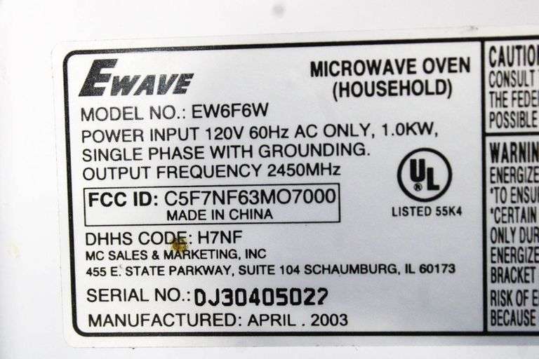Ewave Microwave, model EW6F6W, 18"x12"x10". T6 U Bunting Online Auctions