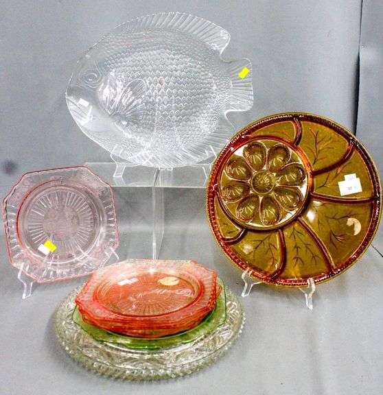Vintage Indiana Glass amber colored deviled egg and relish platter, 13