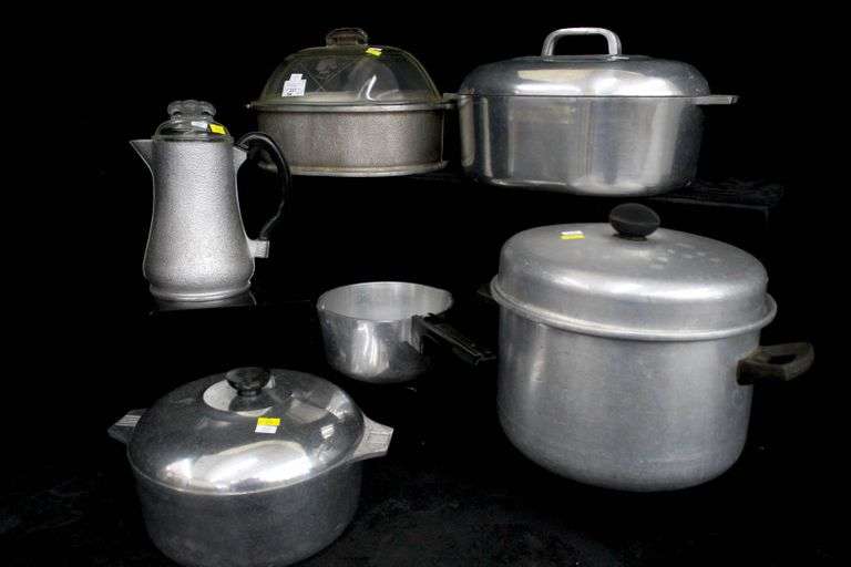 Vintage Aluminum cookware. Items include Guardian Service pitcher with