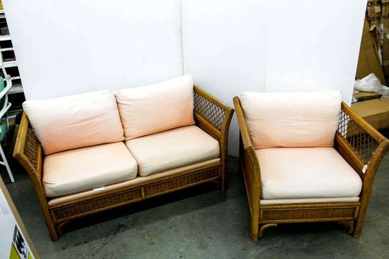 Wicker by Henry Link Contemporary style Wicker rattan twoseat sofa and chair two pieces