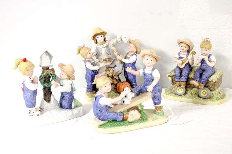 Denim Days Figurines Collection by Homco c. 1985 four pieces