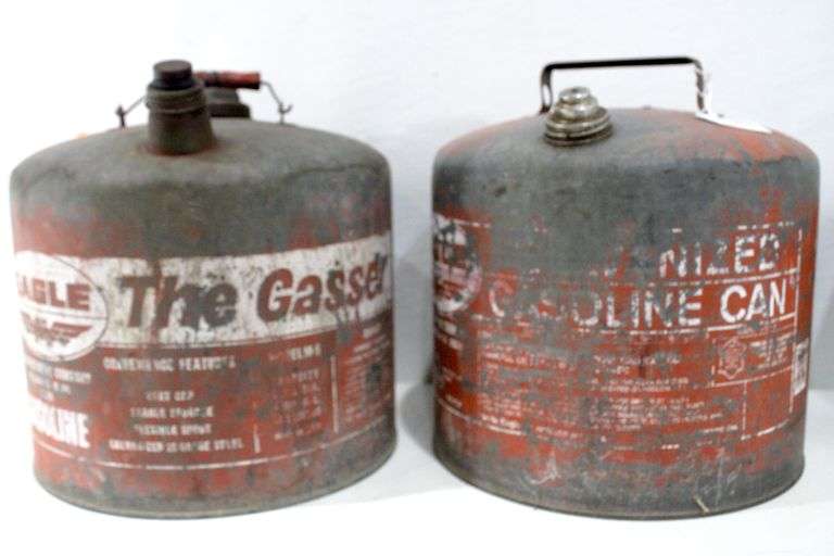 Vintage Eagle gas cans, two items. Bunting Online Auctions