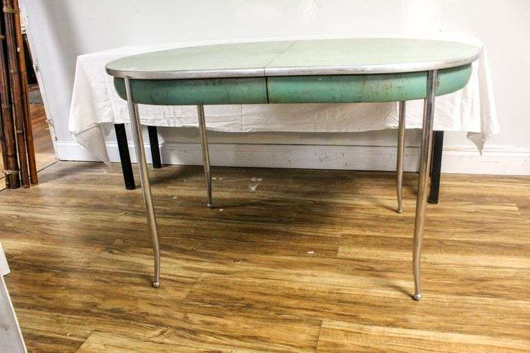 Howell Chromsteel Mid Century Modern extension table with one leaf
