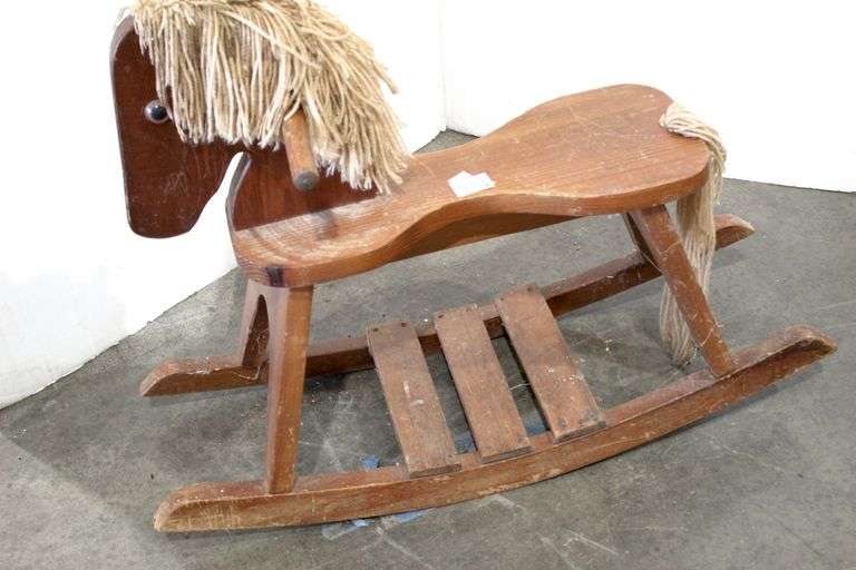 Folk Art Wood and Rag Mop Mane Rocking Horse 23 x 30 x 9 Bunting