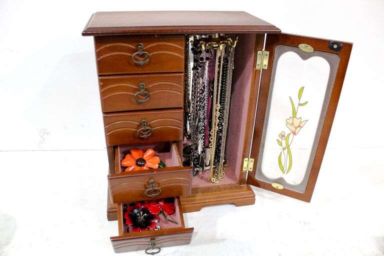 Upright Jewelry Box with a ring drawer, necklace hooks and four