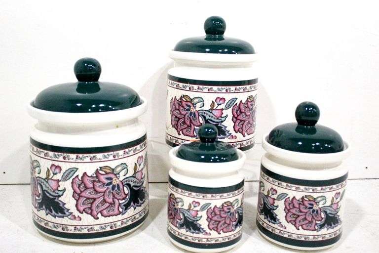 Paisley garden kitchen canisters, four items. Bunting Online Auctions