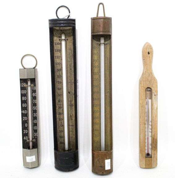 Set of 4x MSM precision mercury thermometers; 1x is metalencased