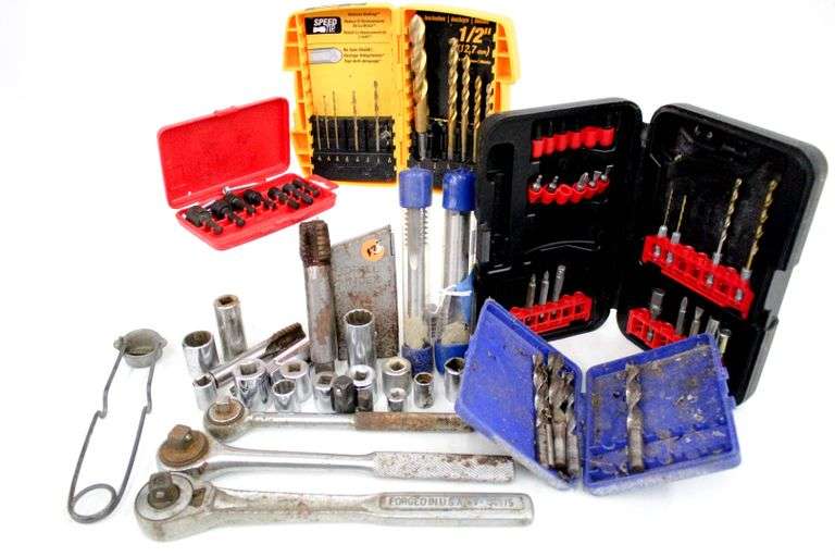 Collection of Tools. Items include Drill Index, Vermont American Power Nut Drivers, Craftsman