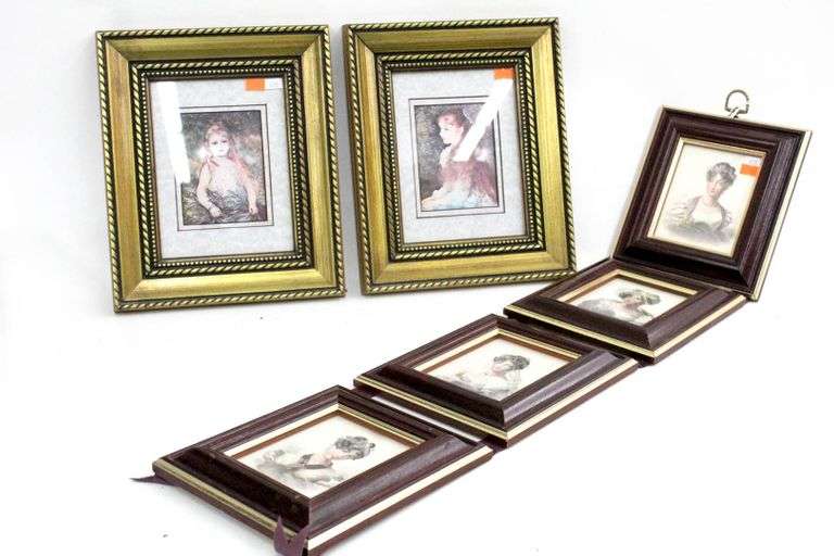 Small wall art collection in gold / wood frames. Bunting Online Auctions