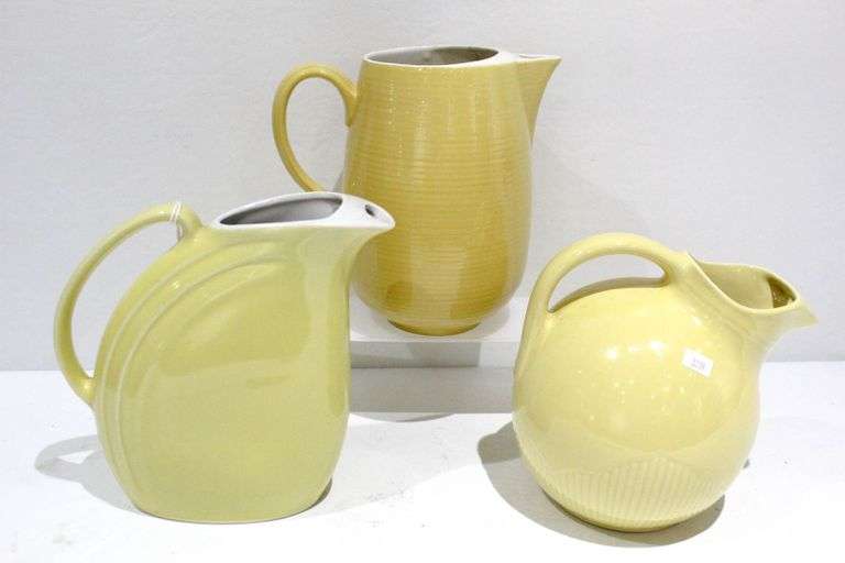 Vintage Pottery Pitchers including Hall Pottery Yellow Pitcher