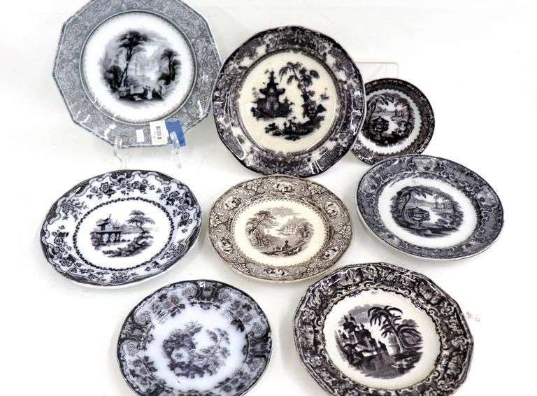 Flow black Antique 1850s Black on white transferware Plates by PW & Co ...