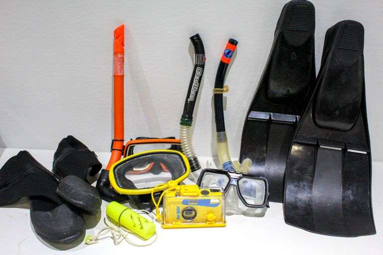 Snorkel Gear, includes flippers, masks, snorkels, money holder