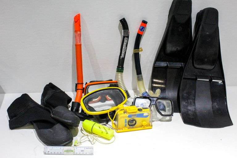 Snorkel Gear, includes flippers, masks, snorkels, money holder