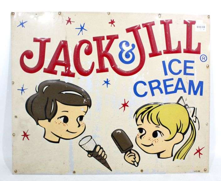 Vintage Retro Jack & Jill Ice Cream Pressed Sign 21 x 26 Bunting