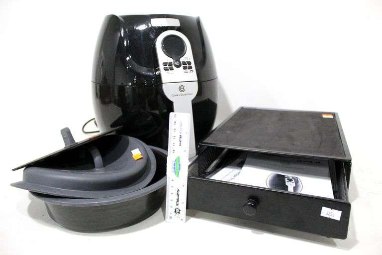Cooks Essentials 3 Quart Air Fryer Model CM15901, Drawer Storage, and