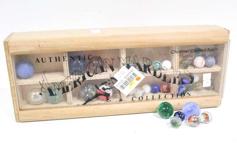 Collection of Authentic American Marbles by Recreational Woodcraft  - Marble Games - in Wooden Case