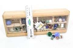 Collection of Authentic American Marbles by Recreational Woodcraft  - Marble Games - in Wooden Case
