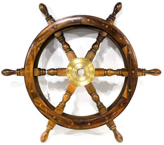 Wood and Brass Ships Steering Wheel 25" Dia Bunting Online Auctions