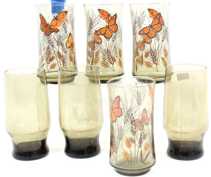 Vintage Retro 1970s Libbey Glassware Collection Monarch Butterfly