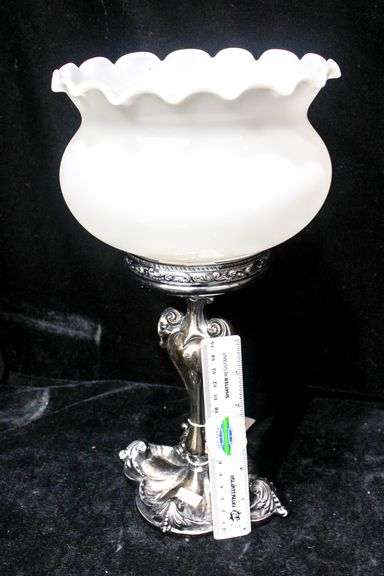 Antique The Van Bergh S P Co Silverplate Glass Globe Lamp 7 X 14 