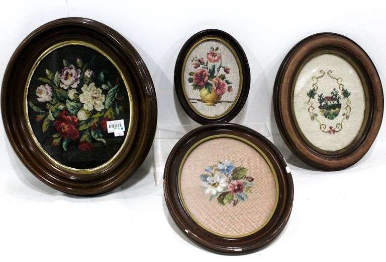 Collection of Vintage Needlepoint Works Framed Four Pieces