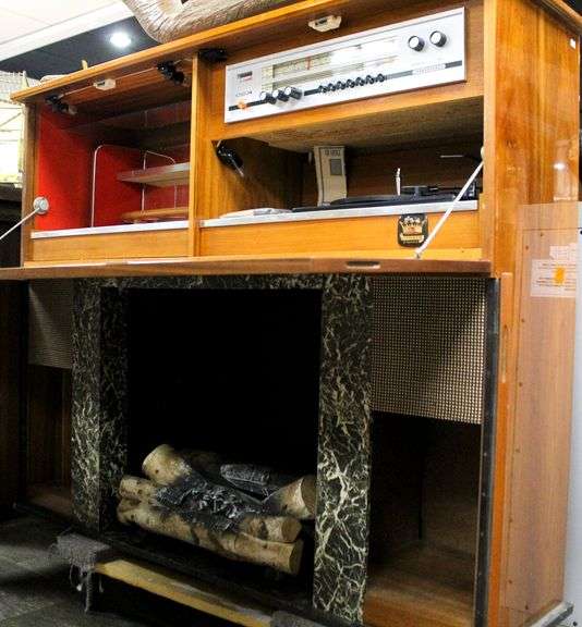 Vintage German Console Stereo Bar and Fireplace Model VESUV 2