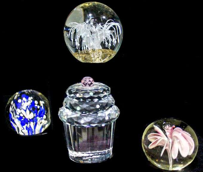 Art Glass Paperweight Collection Blown Glass Art Globe Handcraft White