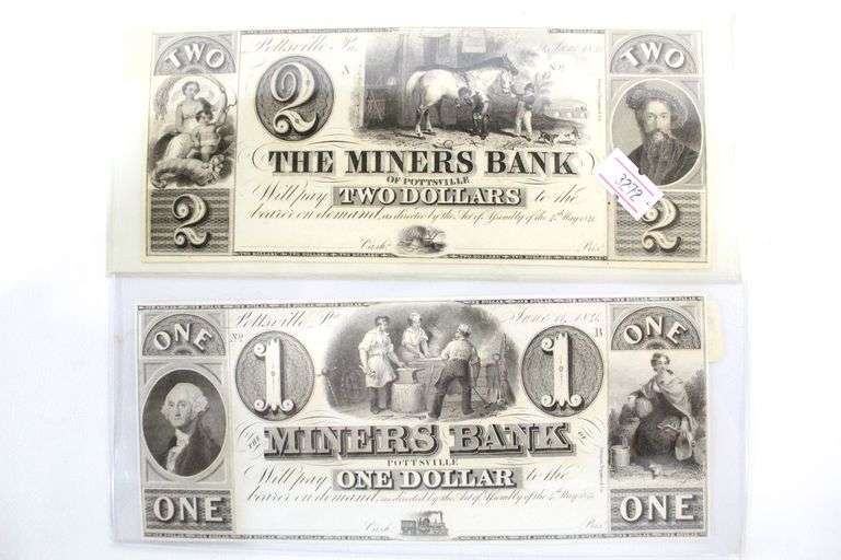 1841 Miners bank of Pottsville PA 1 and 2 notes. Here is some info