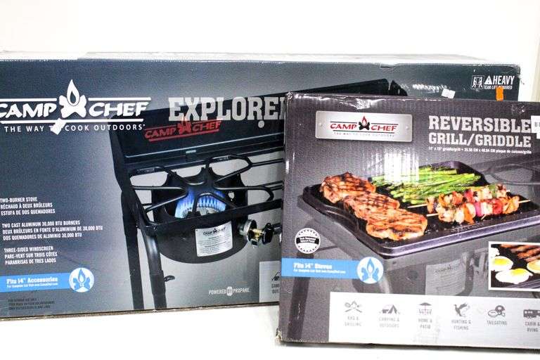 Camp Chef Explorer TwoBurner Stove and Camp Chef Reversible Grill