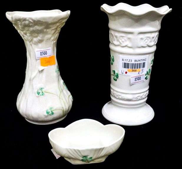 Belleek Tara Ireland Shamrock Vase 6" Tall and Mini Dish/Bowl