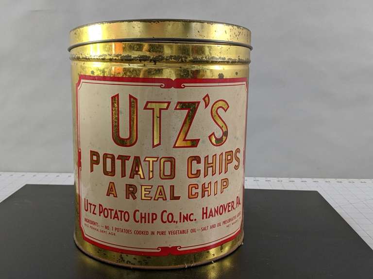2 ADVERTISING TINS. UTZ POTATO CHIPS AND HARDIE'S HIGHLAND CONFECTIONS OF PITTSBURGH, PA Bid