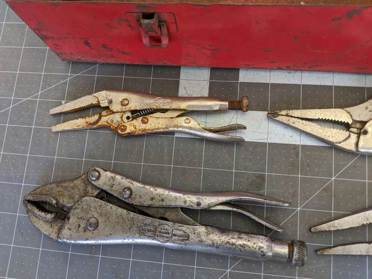 Toolbox with vice grip pliers - Bid On Estates Auction Services