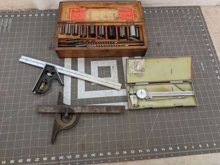 antique keyway broach set, caliper, combination squares Bid On