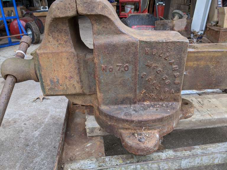 Large Vise. No. 70 by Holland Mfg Co of Erie, PA (includes a 4 wheel dolly)  - Bid On Estates Auction Services