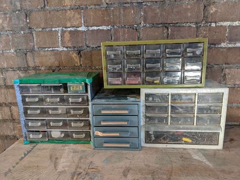 4 hardware organizer bins Bid On Estates Auction Services