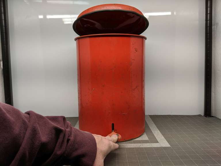 Small Red Metal Trash Can Bid On Estates Auction Services
