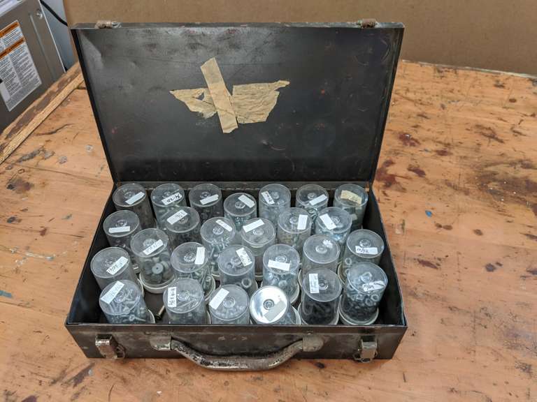 vintage box filled with hardware Bid On Estates Auction Services