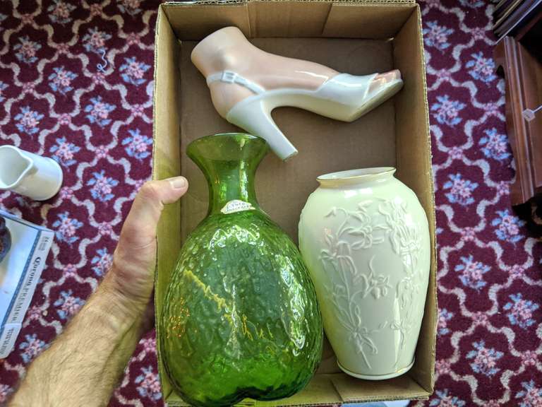 Green Art Glass Blenko Vase, Foot Shaped Vase, Lenox Vase Bid On Estates