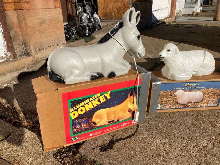 Blow Mold Donkey, Cow, Sheep for Nativity Scene Bid On Estates